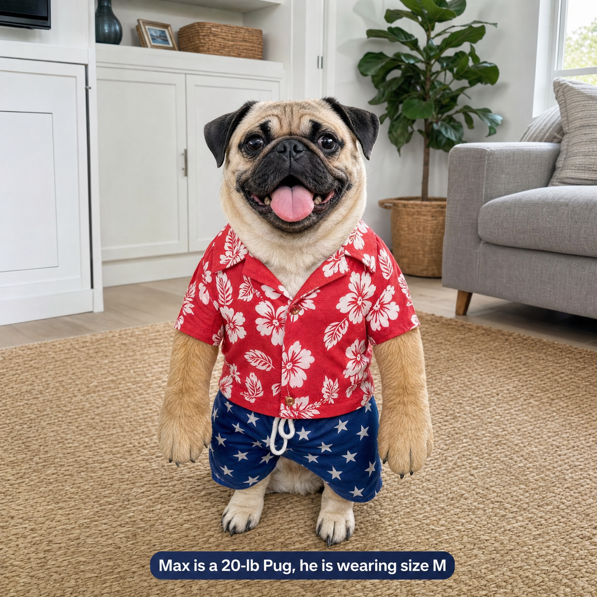 Pug wearing the Party Pup outfit