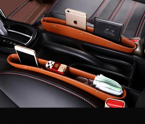 Rovel Car Seat Gap Organizers installed in car holding phones, wallet and items
